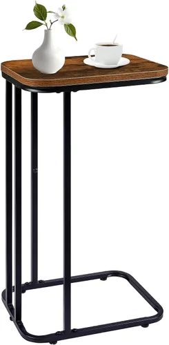 Miniatura 8 de KJGKK Mesa auxiliar en forma de C, mesa auxiliar pequeña de 27 pulgadas de alto para sofá y cama, mesa de sofá deslizable debajo, mesa alta de Roble