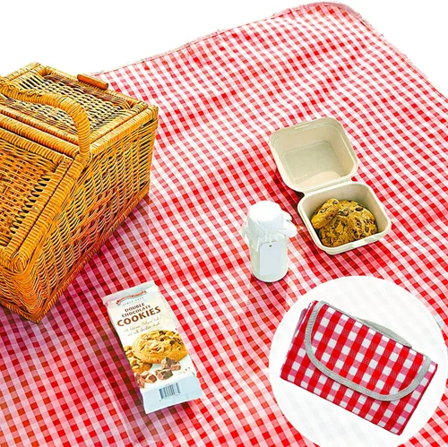 Miniatura 13 de Bonita manta de picnic a cuadros, impermeable y plegable, en tamaño grande 80x60 pulgadas y extragrande 80x80 pulgadas, manta de playa portátil Negro