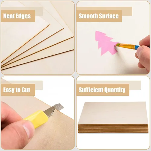 Miniatura 3 de Paquete de 12 hojas cuadradas de madera de tilo de 12 x 12 x 1/16 pulgadas - 2 mm de grosor para manualidades, hojas de madera contrachapada sin