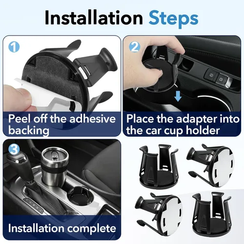 Miniatura 6 de 4 piezas de soporte para tazas de automóvil, autoadhesivos, expansibles para automóvil, adaptador de portavasos negro automotriz con brazos