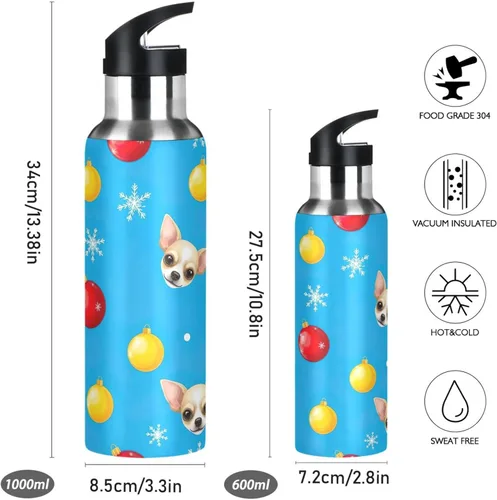 Miniatura 2 de Cute Dog Faces Stainless Steel Vacuum Insulated Water Bottle 20 Oz Leakproof Water Bottles, BPA-Free Sport Water Bottle