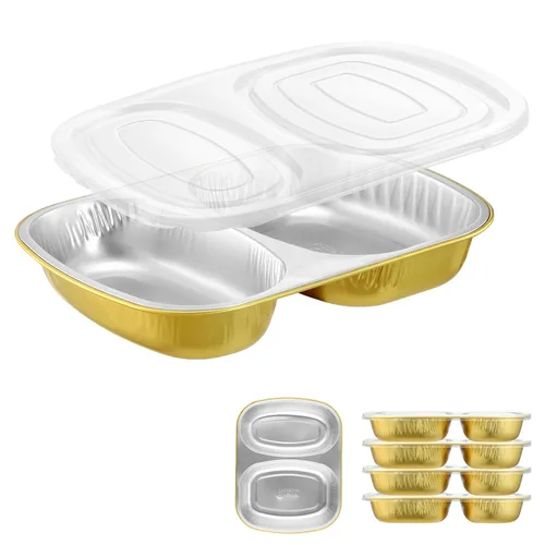 Miniatura 15 de Bandejas ovaladas de papel de aluminio con tapas a presión (paquete de 5) Recipiente reutilizable de servicio pesado 2 veces más grueso de 25