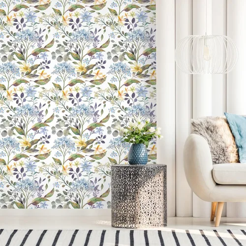 Miniatura 4 de VEELIKE Papel tapiz de flores de hortensias azules de 17.7 x 118 pulgadas, para despegar y pegar, papel tapiz floral de hojas de eucalipto