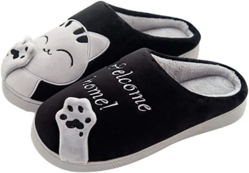 Rojeam - Zapatos de felpa con diseño de gato para mujer, cálidos, antideslizantes, antideslizantes, para mujer y hombre