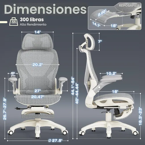 Miniatura 2 de ELABEST X100 Silla de oficina ergonómica con reposapiés, silla de escritorio grande y alta con brazos abatibles 5D, soporte lumbar 3D ajustable