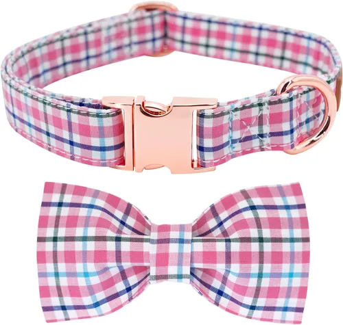 Miniatura 12 de Tunkoo Collar para perro con pajarita, elegante, a cuadros, suave, cómodo, de algodón, ajustable, hebilla de metal de alta calidad, pequeño, Cuello
