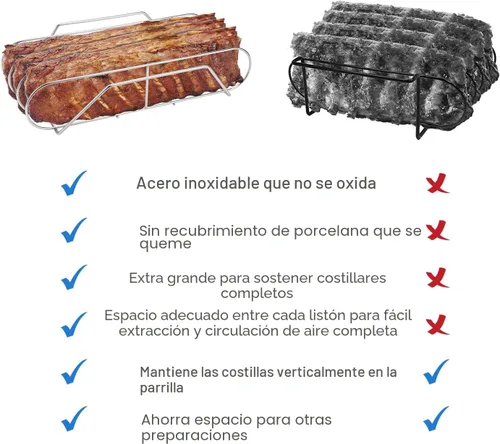 Miniatura 2 de Soligt. - Rejilla de acero inoxidable 304 extra larga para parrillas de 18.0 pulgadas o más grandes, soporta hasta 3 costillares completos.