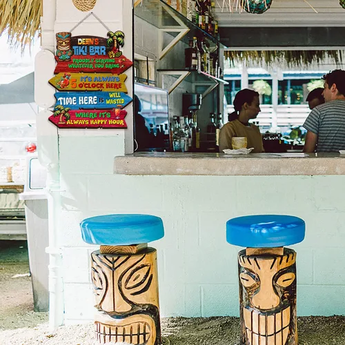 Miniatura 6 de THUYPT Cartel personalizado con reglas Tiki para bar Tiki, decoración de madera Tiki con patrón Tiki Totem, decoración tropical para playa impresa