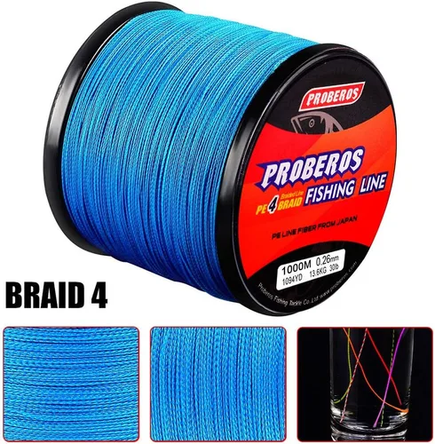 Miniatura 3 de Sedal trenzado de 4 hebras, más fuerte, multifilamento, de polietileno, trenzado, para agua salada, 6 lb - 100 lb, 100 m - 300 m - 500 m, súper