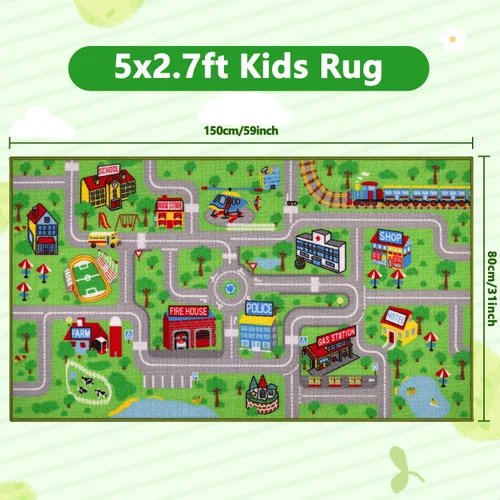 Miniatura 2 de Capslpad Alfombra Educativa para Niños Alfombra de Juego 5' x 2.7' Alfombra de Carretera de Tráfico Alfombra de Juego de Coches para Niños Alfombra