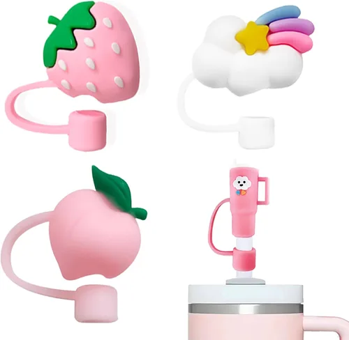 Miniatura 24 de 6 fundas de paja con diseño de flores bonitas compatibles con vasos Stanley de 30 y 40 onzas, tapas reutilizables de silicona para popotes, 18-6
