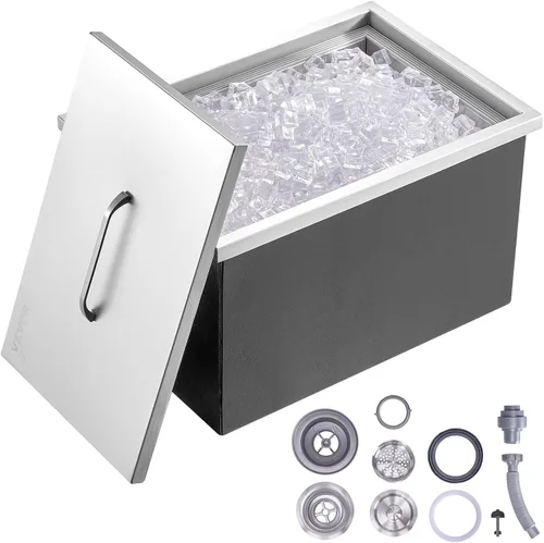 VEVOR Arcón congelador de inmersión, enfriador de hielo de acero inoxidable de 22" L x 17" W x 12" H, recipiente de hielo comercial con cubierta,