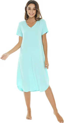 Miniatura 3 de NACHILA Camisones para mujer, viscosa hecha de bambú, cuello en V, manga corta, ropa de dormir fresca