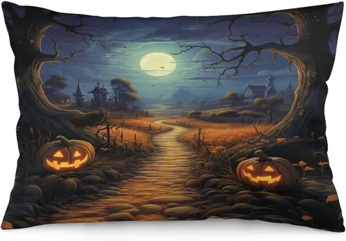 Miniatura 8 de Fundas de almohada frescas de casa embrujada, castillo, luna, bosque medieval, calabaza, fundas de almohada rectangulares con cremallera invisible
