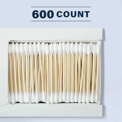 Miniatura 3 de WOWOTEX Hisopos de algodón de bambú, 600 unidades, 1 caja, una punta puntiaguda y una punta redondeada, bastoncillos de algodón biodegradable