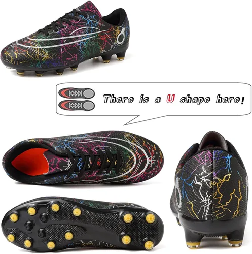 Miniatura 2 de Beyondjuff Zapatos de fútbol para niños con tacos de fútbol para suelo firme, zapatos de césped para niñas, zapatos de entrenamiento al aire libre