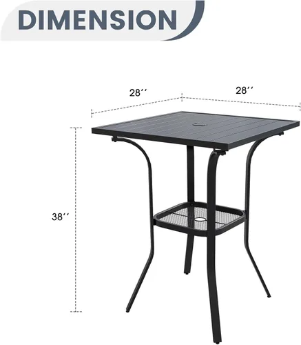 Miniatura 3 de VICLLAX Mesa de altura de barra para patio, mesa de bistró cuadrada para exteriores con agujero para paraguas, marco de metal y diseño de listones