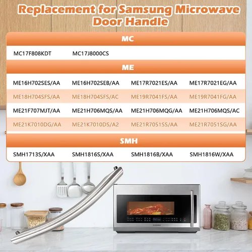 Miniatura 4 de Repuesto ME16A4021AS para manija de puerta de microondas Samsung SMH1816S MC17F808KDT SMH1926S ME18H704SFS DE94-02933A ME16H702SES DE94-04313F