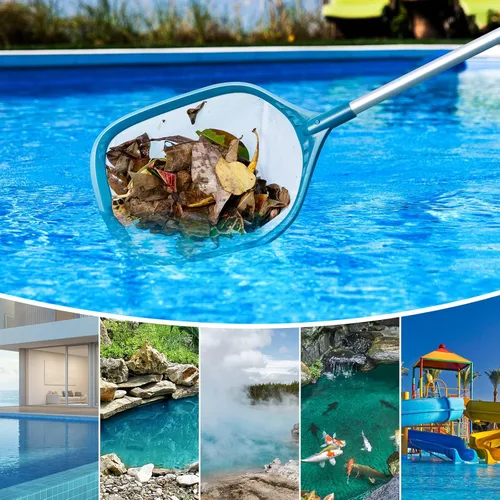 Miniatura 5 de Red profesional de desnatador de piscina de 57 pulgadas con 4 postes de aluminio, malla fina para eliminación rápida de desechos, redes de piscina