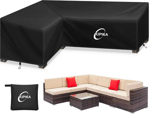 Miniatura 20 de Kipiea Funda para Sofá Seccional en Forma de L para Patio, Tela Oxford Resistente 420D, Funda Seccional para Exteriores con 6 Hebillas a Prueba