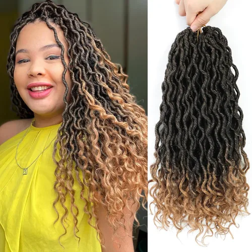 Miniatura 70 de Trenzas postizas Goddess, 6 paquetes de 18 pulgadas, cabello lacio, trenzado con ganchillo, para mujeres negras, trenzas postizas ombre con puntas