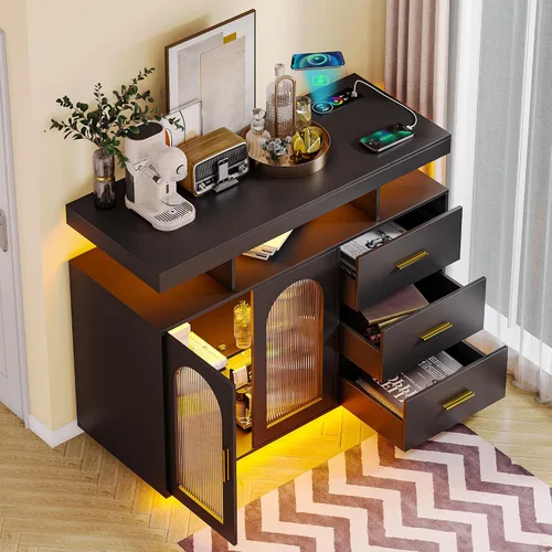 Miniatura 7 de Gurexl Gabinete de buffet LED de 40 pulgadas con estación de carga inalámbrica, sensor automático RGB de 20 colores regulable con inducción