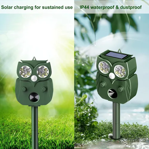 Miniatura 5 de Repelente de animales para exteriores, alimentado por energía solar, ultrasónico, ciervo, ardilla, conejo, roedor, disuasorio de perros, repelente