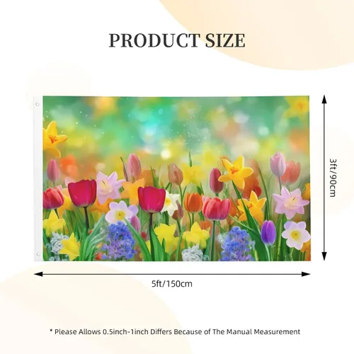 Miniatura 3 de Bandera floral colorida de verano de 3 x 5 pies, doble cara exterior, pancarta grande para exteriores, lavanda de doble costura, tulipanes colgantes
