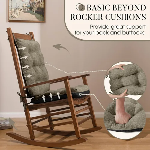 Miniatura 4 de Basic Beyond Juego de 2 cojines para mecedoras de porche para sillas mecedoras de madera para exteriores con acolchado grueso, cojín de respaldo