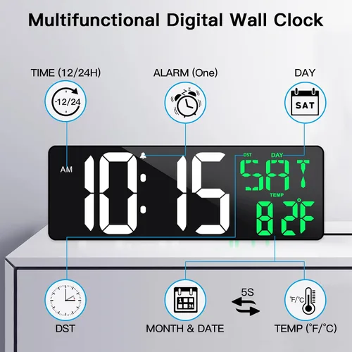 Miniatura 7 de Reloj de pared digital grande de 17 pulgadas con control remoto, atenuador de brillo automático, reloj de pared digital con pantalla grande