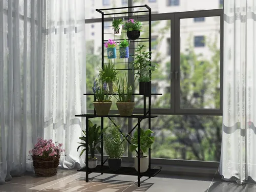 Miniatura 8 de Estante colgante para macetas, resistente soporte para plantas, enrejado, soporte para plantas de múltiples capas para el hogar, jardín, balcón
