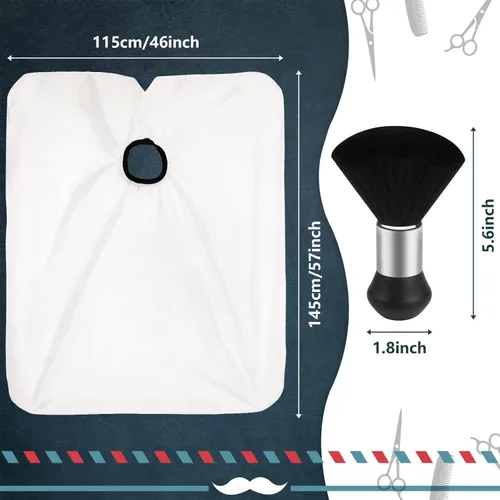 Miniatura 2 de FEBSNOW Capa de peluquería profesional blanca para corte de pelo con cuello ajustable y cepillo de plumero para el cuello, suministros de peluquería