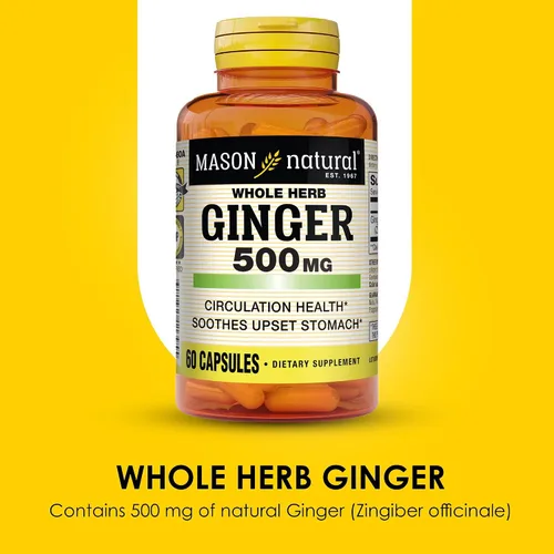 Miniatura 4 de MASON NATURAL Hierba entera jengibre 500 mg, suministro de 2 meses, suplemento herbario natural, 60 cápsulas
