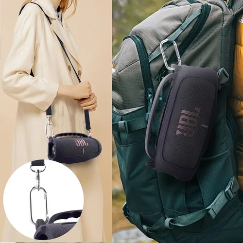 Miniatura 7 de co2CREA Funda de silicona para altavoz Bluetooth portátil impermeable JBL Charge 5, funda suave de viaje portátil con correa para el hombro, funda