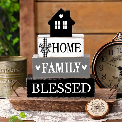 Miniatura 2 de Cinnvoice Decoración rústica de mesa de granja, letreros de bendición para decoración del hogar, letrero de madera neutral para la familia, centro