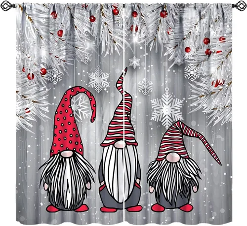 Miniatura 17 de Cortinas de Navidad de gnomo, bolas de árbol de Navidad, luces, regalos, decoración de tablones para sala de estar, dormitorio, bolsillo para barra