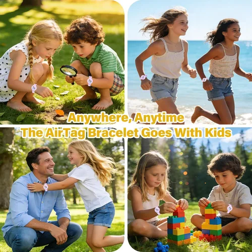 Miniatura 5 de Vanet Compatible con pulseras impermeables AirTag para niños, paquete de 2 pulseras de silicona con soporte oculto, cobertura completa, bonito