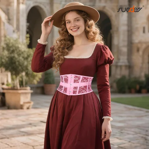 Miniatura 71 de SUOSDEY Cinturón de corsé de jacquard para mujer, corsé pirata steampunk renacentista con cordones y cordones