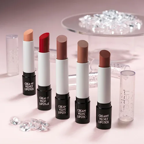 Miniatura 3 de aden Lápiz labial de terciopelo – altamente pigmentado – duradero e hidratante – no seco – cremoso y suave (01 Teddy)