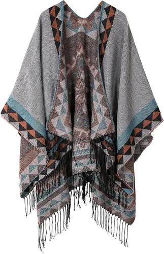 Miniatura 15 de Chales cálidos para mujer, cárdigan con frente abierto, estilo vintage, poncho