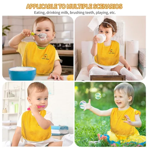 Miniatura 6 de Paquete de 3 baberos para bebés para niñas o niños, impermeables, baberos de toalla para niños pequeños de 1 a 3 años Azul amarillo gris