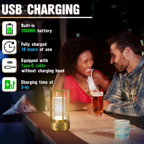 Miniatura 3 de Lámpara de mesa portátil de metal, lámpara de mesa inalámbrica, luces recargables alimentadas por batería, lámparas de mesa LED, atenuación continua