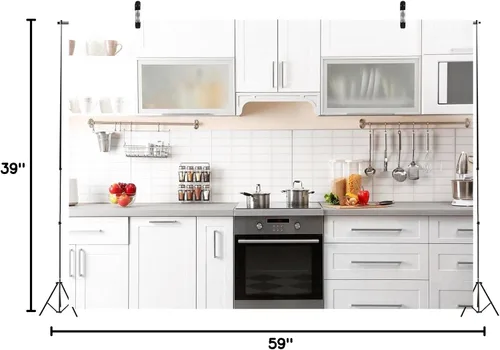 Miniatura 8 de BELECO Telón de fondo de cocina de tela de 5 x 3 pies, fotografía de casa moderna, fondo blanco de pared para hornear, cocina, decoración de fiesta