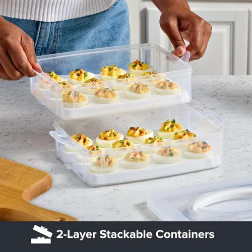 Miniatura 4 de Snapware (2 niveles, 24 huevos) contenedor de almacenamiento de huevos separados de plástico con tapa y asa, apto para congelador, lavavajillas