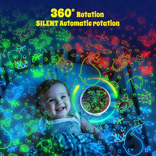 Miniatura 6 de Proyector de luz nocturna, luz nocturna para habitación de niños con control remoto y temporizador, rotación de 360°, 3 películas de proyección, 18