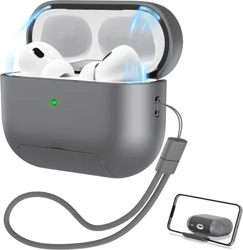 Miniatura 13 de RFUNGUANGO Funda protectora para AirPods Pro de 2ª generación, con función de soporte para teléfono, bloqueo de cubierta magnética, para AirPods Pro