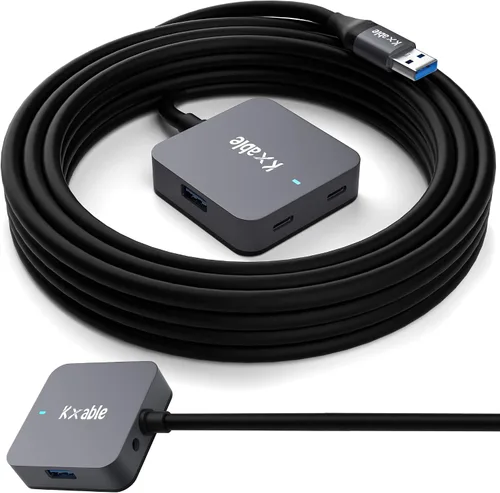 Cable de extensión USB mejorado de 15 pies con 4 puertos (2 A + 2 C), cable extensor USB 3.0 tipo A, hub divisor Y, macho tipo A a hembra + cable