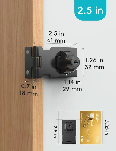 Miniatura 2 de Cerradura de cerrojo con llave de 2.5 pulgadas para armarios y puertas pequeñas, diseño de perilla giratoria, aleación de zinc resistente con hierro