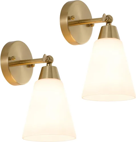 Miniatura 10 de MWZ Juego de 2 apliques de pared dorados, modernos apliques de latón cepillado con pantalla de vidrio transparente, accesorios de iluminación