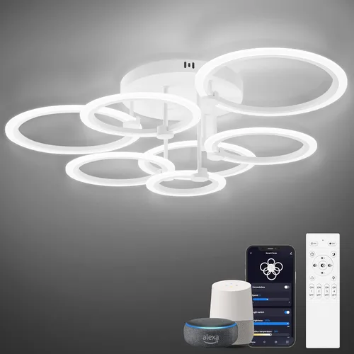 Miniatura 10 de Lámpara de techo LED, lámpara de techo moderna de 6 anillos, 77 W regulable 3000K a 6500K, luz de techo blanca con control remoto para sala